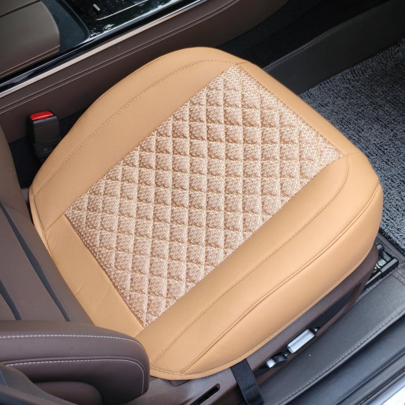 Suninbox Leather Car Seat Covers,Beige Bottom Car Seat Covers Front Seat Only,Ventilated Breathable Comfortable Car Seat Protector for Leather Seats - Image 3